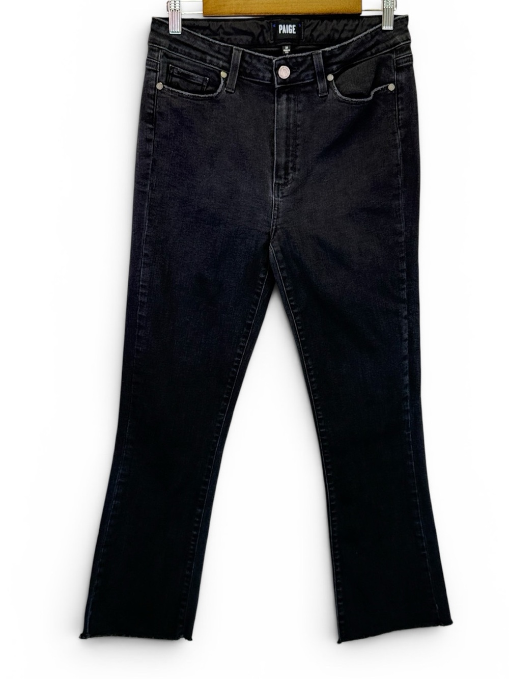 Paige Women's Colette Crop Flare Black Jeans‎ Raw Hem Size 31